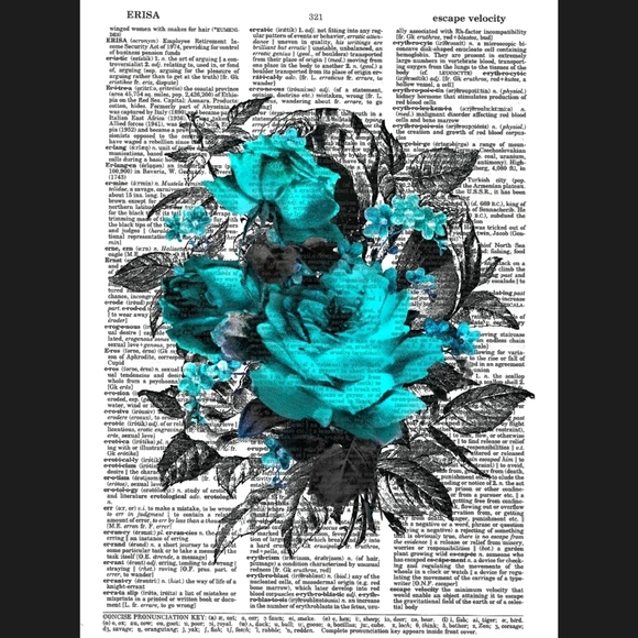 Handmade Other - Teal Roses Vintage Dictionary Art Print